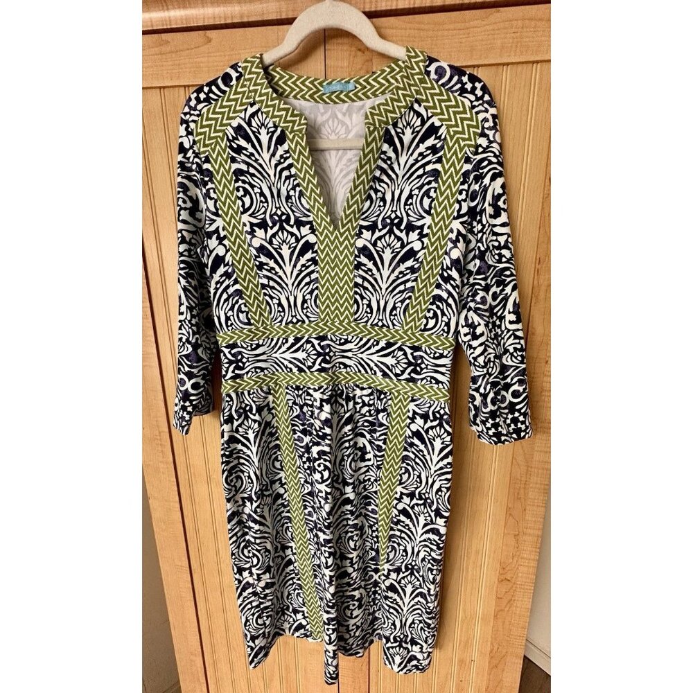 J McLaughlin Womens Sheath Dress Size M Stretch Catalina Cloth Blue Print Preppy